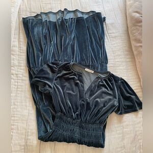 R. Vivimos Chic Blue Ruched Maxi Dress with Short Sleeves